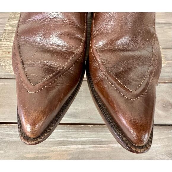 Vintage Justin Fort Worth Womens Size 6.5 A Narrow Brown Leather Cowboy Western - Picture 3 of 12